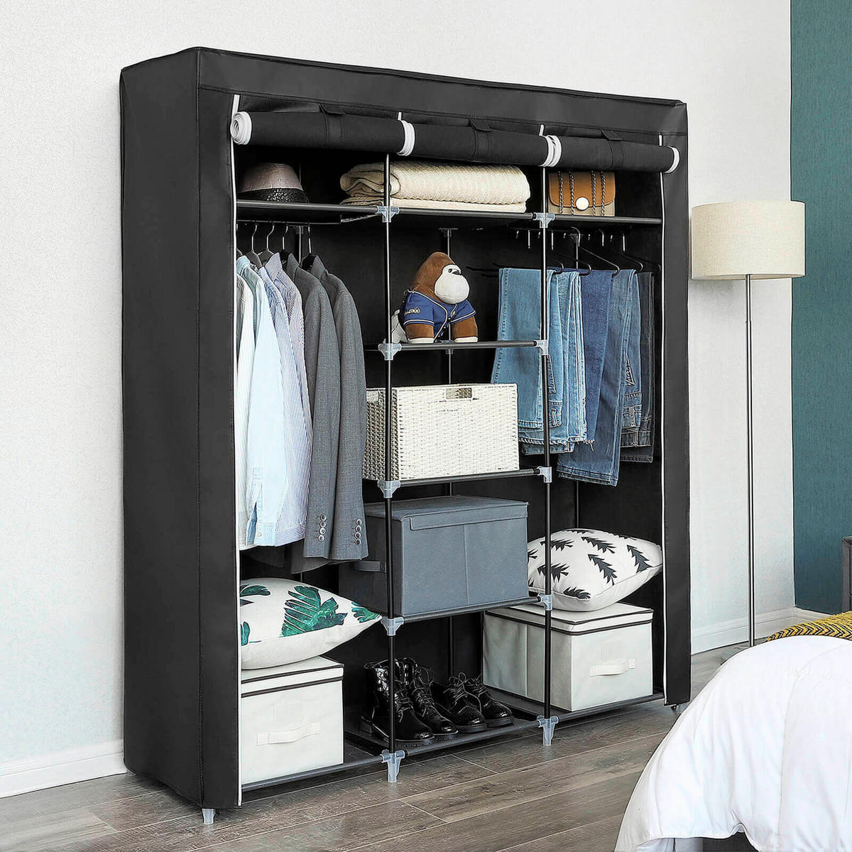 STOFFSCHRANK in Schwarz  - Schwarz, Trend, Kunststoff/Textil (150/175/45cm) - Boxxx