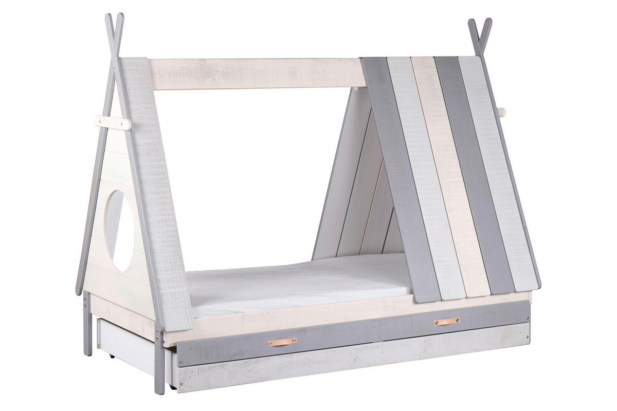 HAUSBETT 90/200 cm,  in Grau, Weiß, Lattenrost  - Weiß/Grau, Design, Holz (90/200cm) - Livetastic