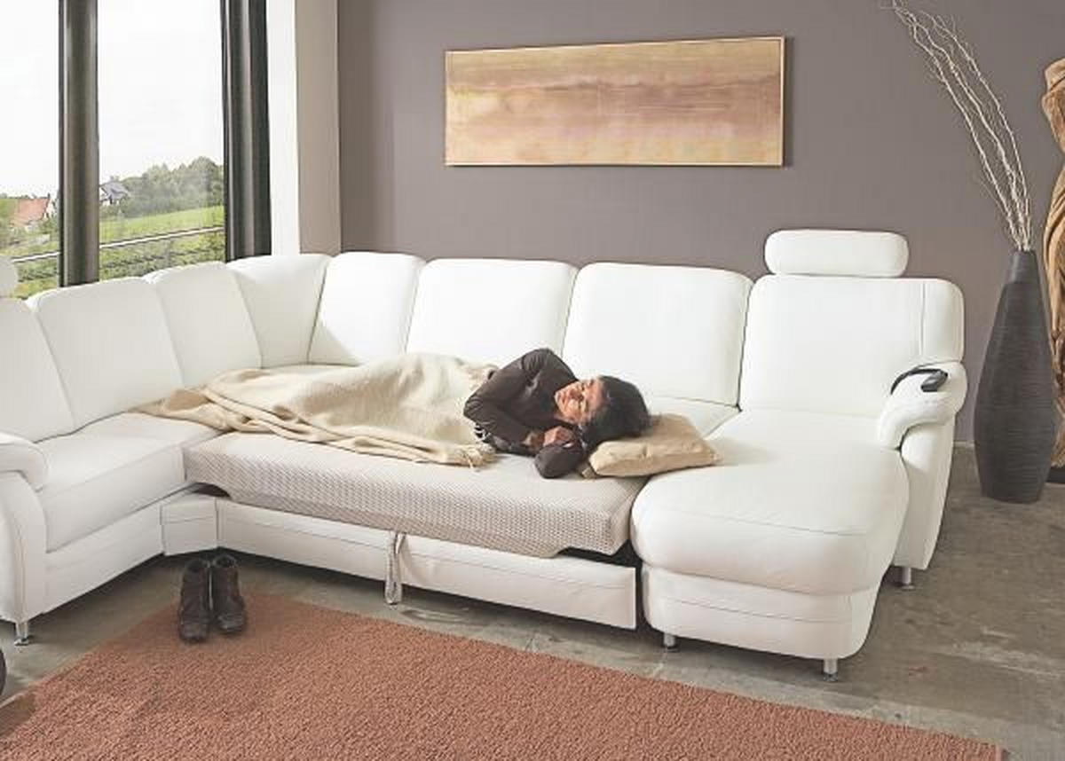 WOHNLANDSCHAFT in Echtleder Weiss  - Weiss/Alufarben, Konventionell, Leder/Metall (165/329/239cm) - Beldomo Premium