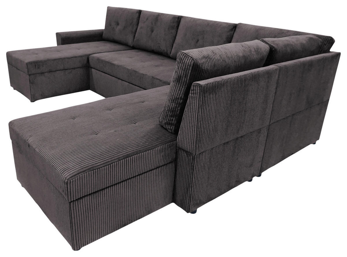 WOHNLANDSCHAFT TERMOLI Graubraun Cord  - Graubraun/Schwarz, Design, Kunststoff/Textil (155/297/212cm) - MID.YOU