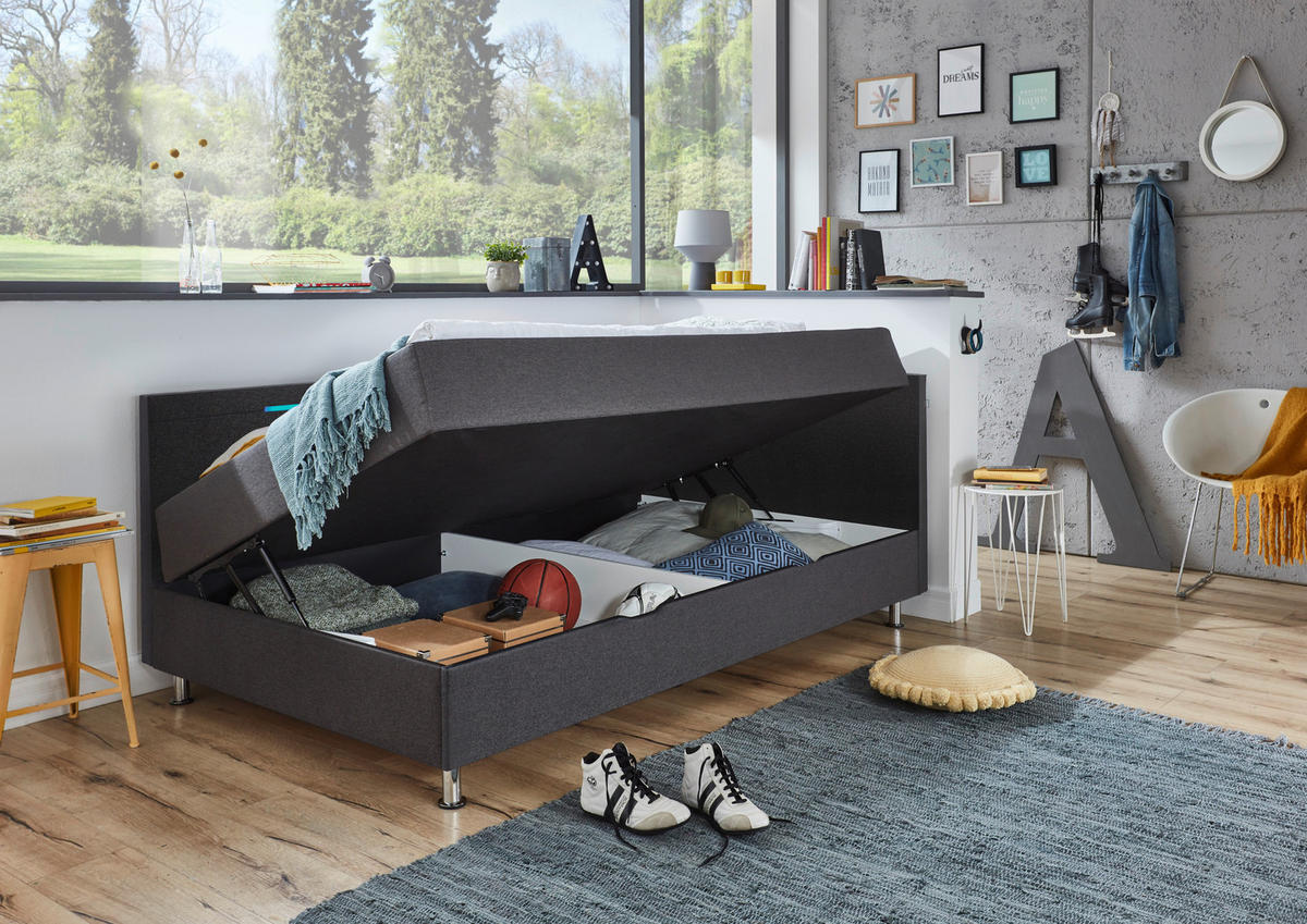 LIEGE Flachgewebe Anthrazit  - Chromfarben/Anthrazit, Design, Textil/Metall (90/200cm) - home24