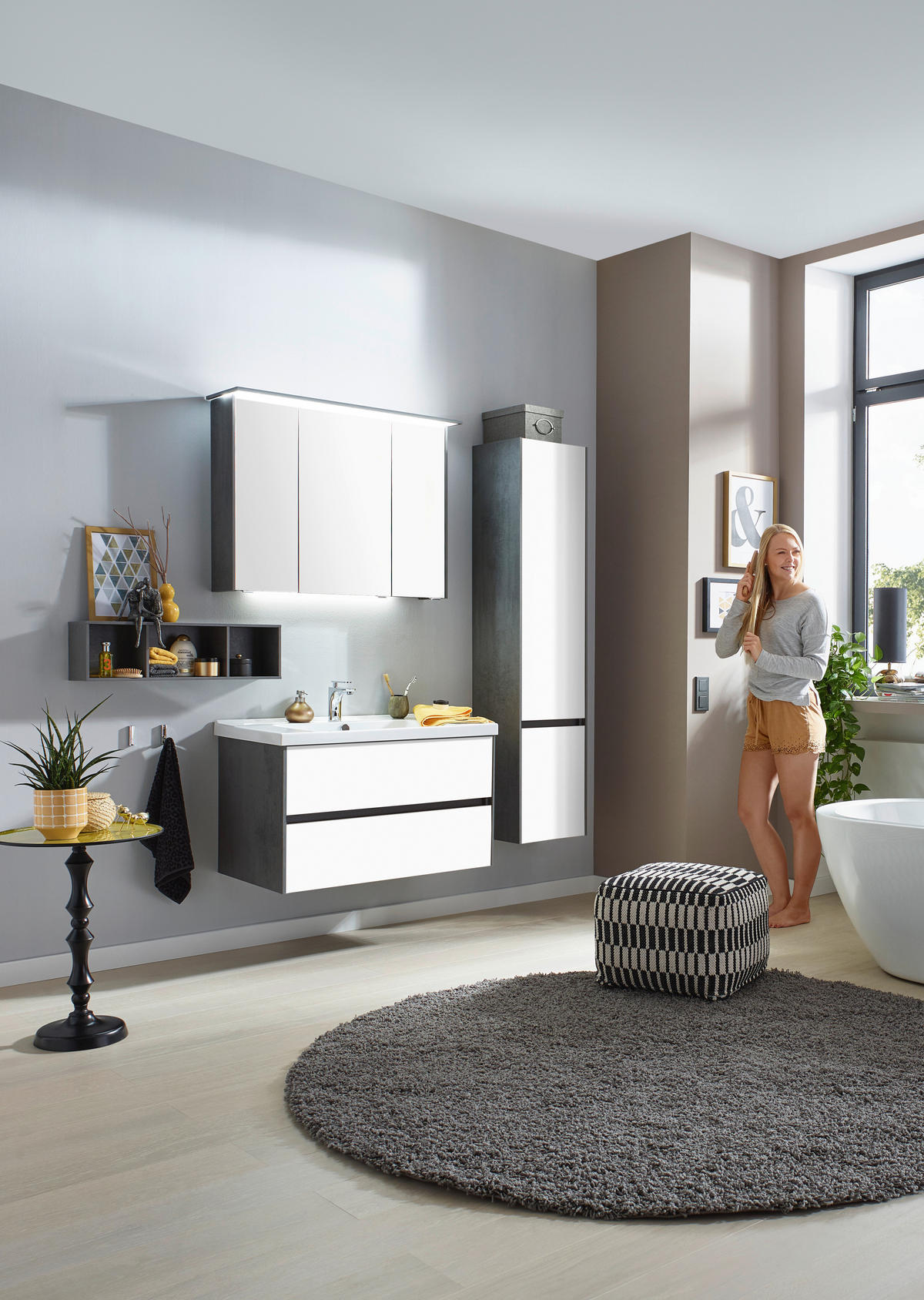 BADEZIMMER  in 92 cm  - Dunkelgrau/Weiß, KONVENTIONELL, Glas/Keramik (92cm) - Dieter Knoll