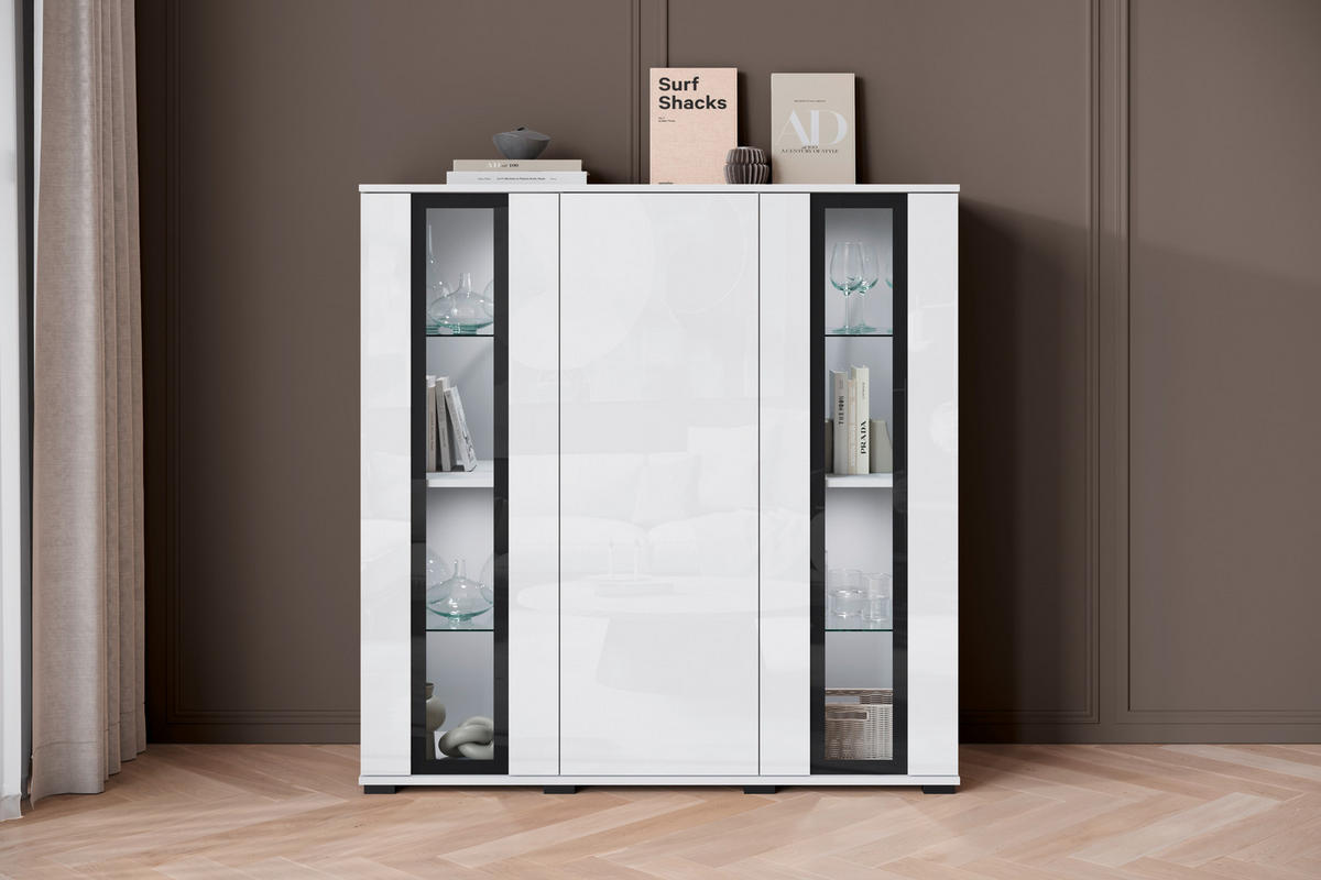 HIGHBOARD  in 120/121,9/39,5 cm  - Weiß Hochglanz/Schwarz, Design, Glas/Holzwerkstoff (120/121,9/39,5cm) - Livetastic