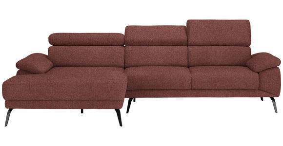 ECKSOFA in Velours Weinrot  187/295 cm  - Weinrot/Schwarz, Design, Textil/Metall (187/295cm) - Novel