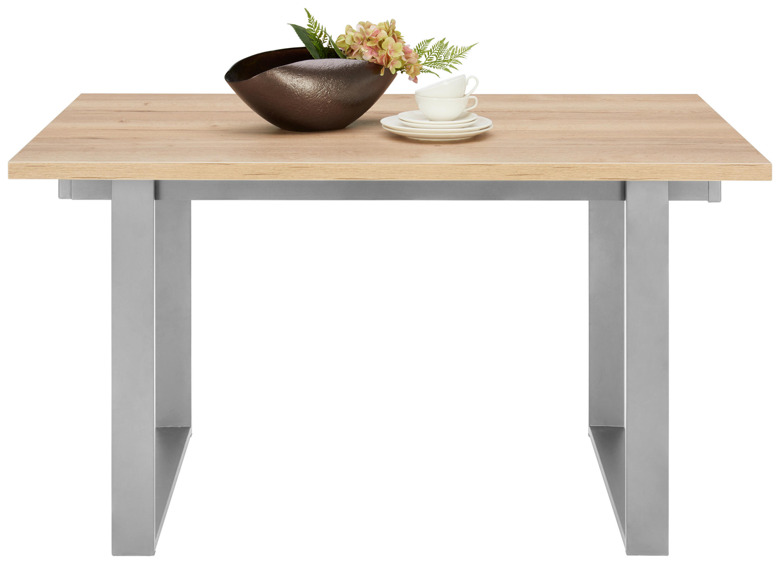 ESSTISCH in Metall, Holzwerkstoff 110/90/76 cm  - Edelstahlfarben/Eichefarben, Konventionell, Holzwerkstoff/Metall (110/90/76cm) - Venda