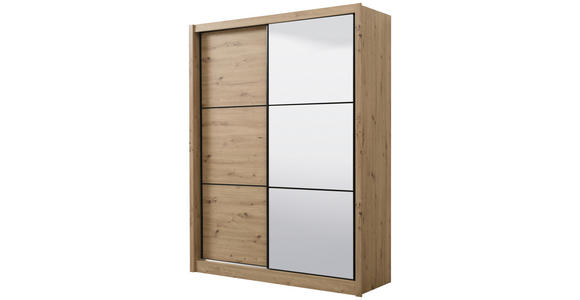 SCHIEBETÜRENSCHRANK 166/215,5/60 cm 2-türig Eiche Artisan  - Schwarz/Eiche Artisan, Basics, Glas/Holzwerkstoff (166/215,5/60cm) - Xora