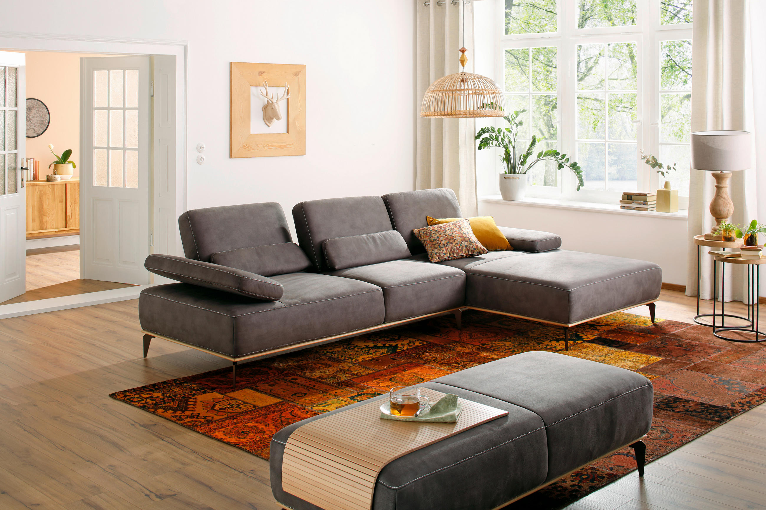 ECKSOFA in Mikrofaser Dunkelgrau  - Dunkelgrau/Beige, Design, Textil/Metall (298/176cm) - Valnatura