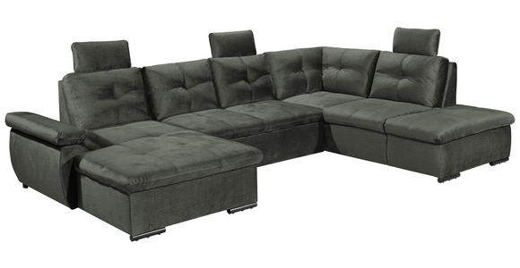 WOHNLANDSCHAFT in Mikrovelours Dunkelgrün - Dunkelgrün/Schwarz, KONVENTIONELL, Kunststoff/Textil (127/334/217cm) - Carryhome