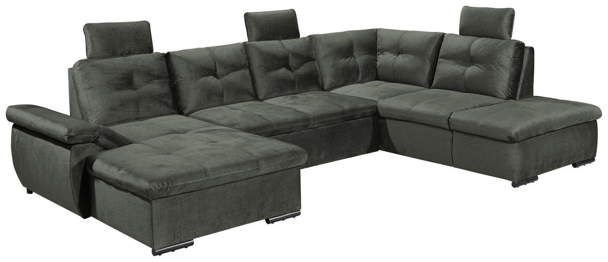 WOHNLANDSCHAFT Dunkelgrün Mikrovelours  - Dunkelgrün/Schwarz, KONVENTIONELL, Kunststoff/Textil (127/334/217cm) - Carryhome