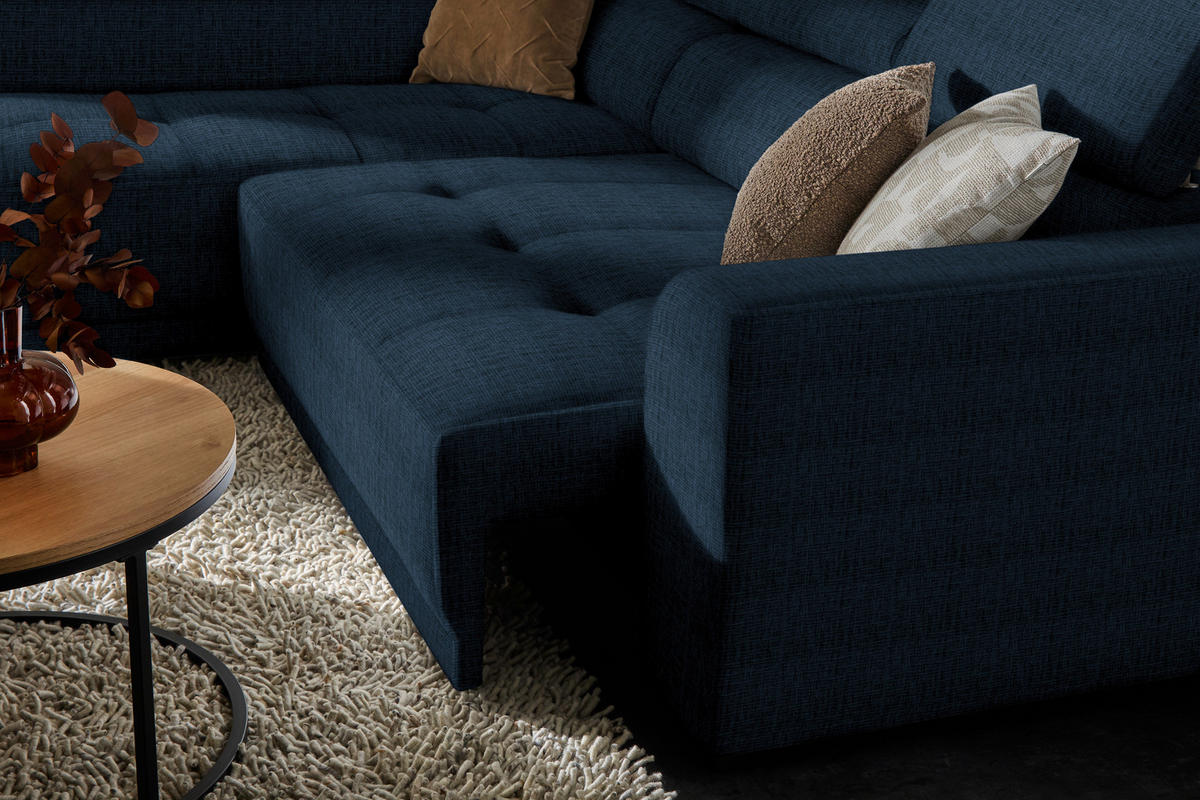 ECKSOFA in Chenille Dunkelblau  205/284 cm  - Schwarz/Dunkelblau, Design, Kunststoff/Textil (205/284cm) - Xora