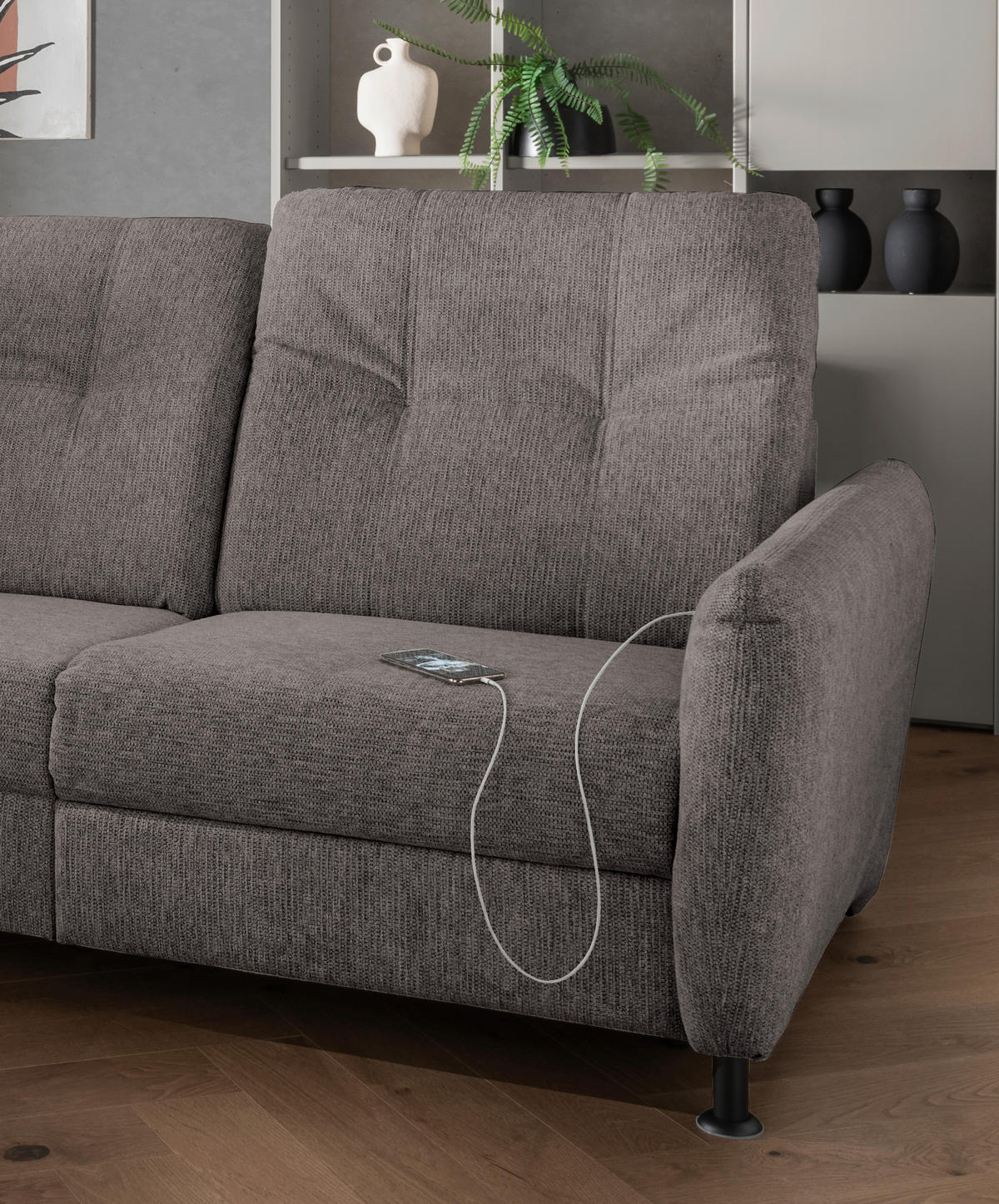 ECKSOFA in Chenille Graubraun  198/270 cm  - Graubraun/Schwarz, MODERN, Textil/Metall (198/270cm) - Livetastic