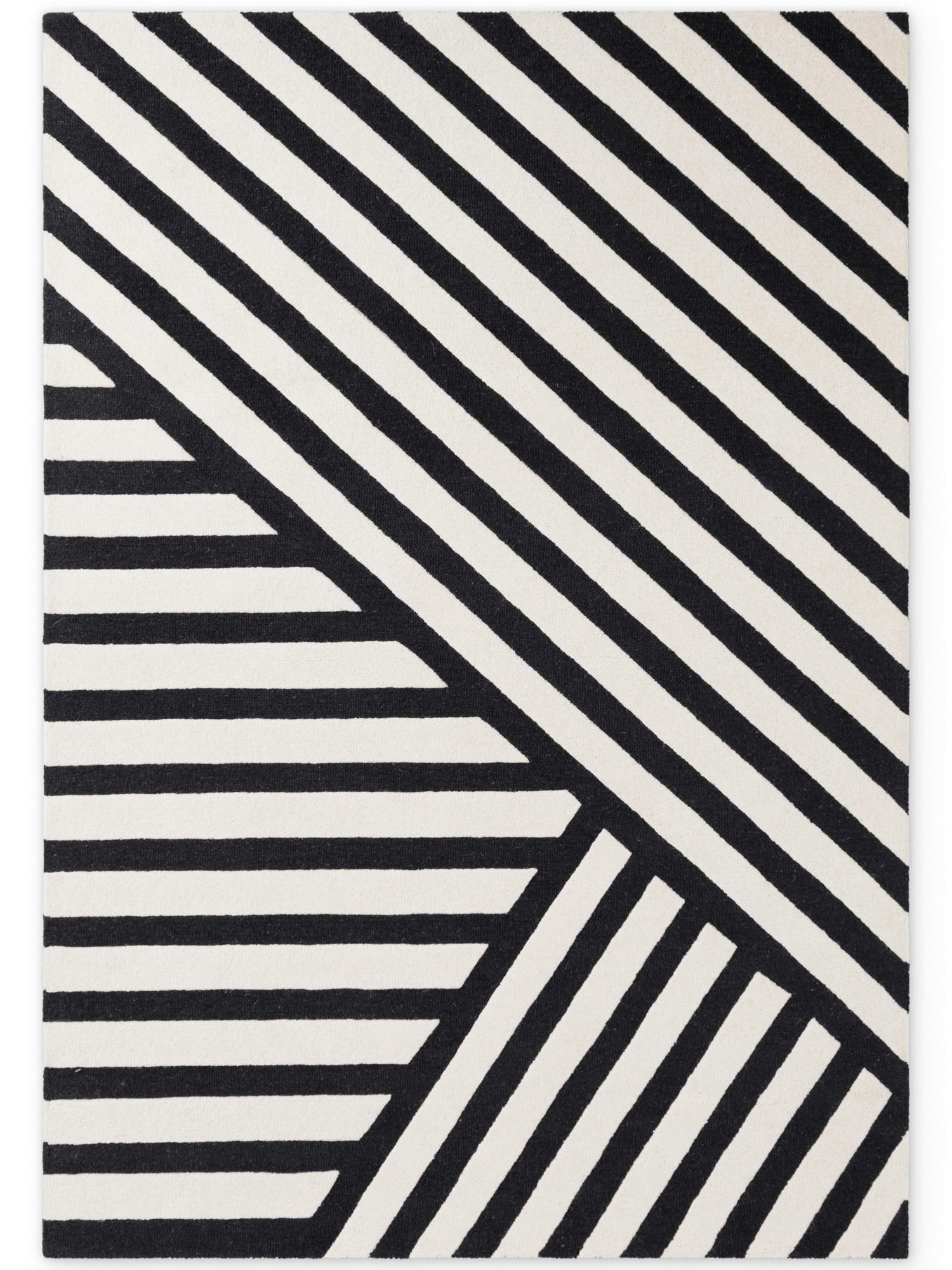WOLLTEPPICH 120/180 cm Stryve Schwarz, Weiß rechteckig  - Schwarz/Weiß, Basics, Textil (120/180cm) - Elle Decoration
