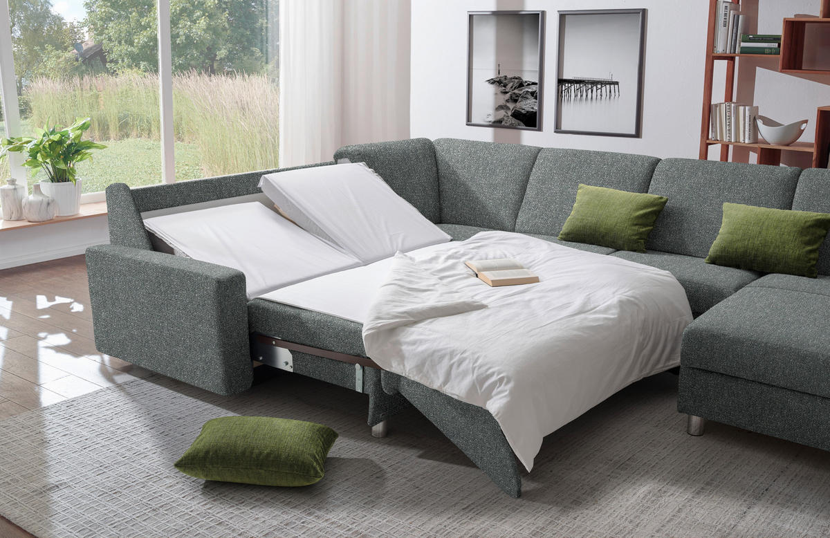 WOHNLANDSCHAFT  in Mikrovelours Graugrün  - Anthrazit/Alufarben, KONVENTIONELL, Textil (237/323/158cm) - Sedda