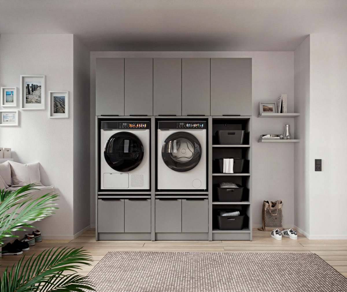 AUFSATZSCHRANK 70/70/68 cm   - Schwarz/Grau, Basics, Holzwerkstoff/Metall (70/70/68cm) - MID.YOU