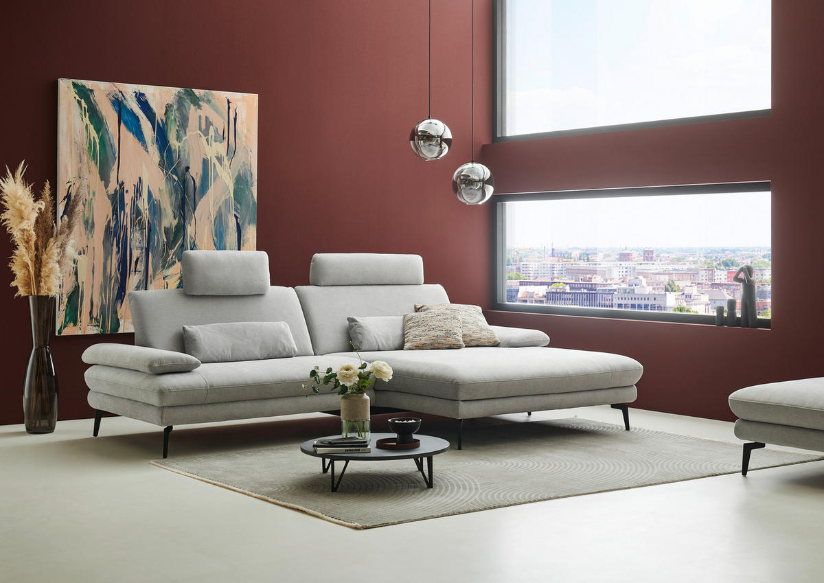 ECKSOFA in Chenille, Flachgewebe Silberfarben  - Silberfarben/Schwarz, Design, Textil/Metall (284/180cm) - Dieter Knoll
