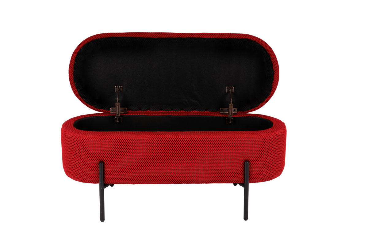 HOCKERBANK in Metall, Textil Rot, Schwarz  - Rot/Schwarz, Design, Textil/Metall (95/43/36cm)