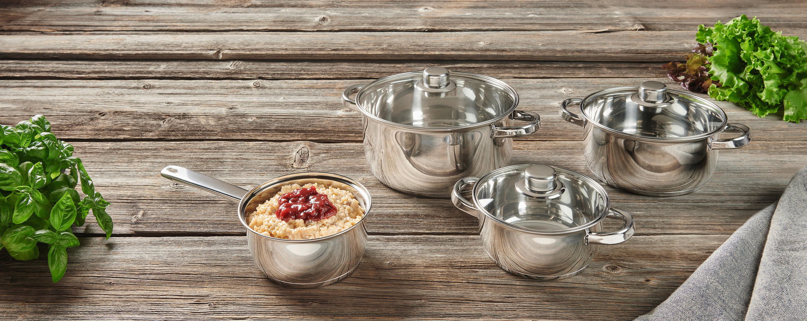 SET DE OALE 4 piese - străveziu/culoare inox, Basics, sticlă/metal - Homeware Profession.