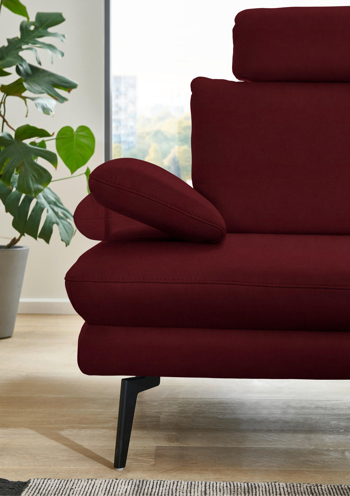 ECKSOFA in Echtleder Dunkelrot  - Schwarz/Dunkelrot, Design, Leder/Metall (310/180cm) - Dieter Knoll