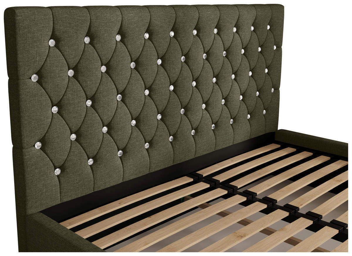 POLSTERBETT 180/200 cm,  in Waldgrün, gepolstertes Kopfteil, Lattenrost, Bettkasten,  - Waldgrün/Chromfarben, MODERN, Holz/Kunststoff (180/200cm) - Chameo
