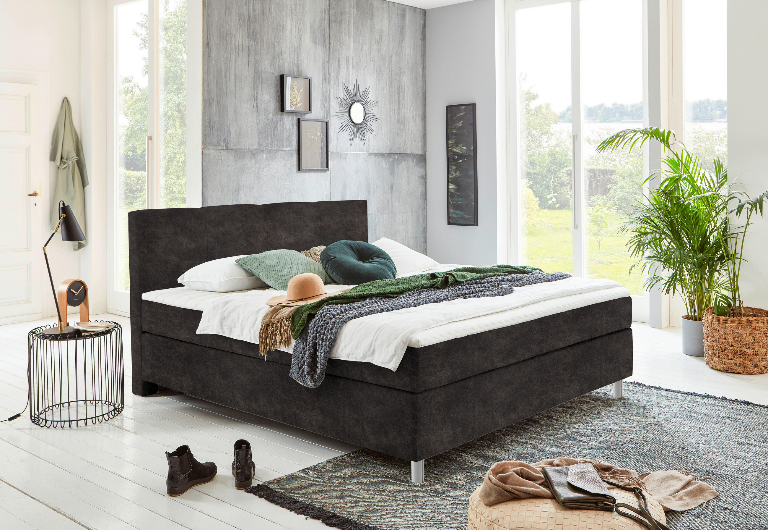 BOXSPRINGBETT 140/200 cm  in Graubraun  - Chromfarben/Graubraun, Konventionell, Kunststoff/Textil (140/200cm) - Hom`in