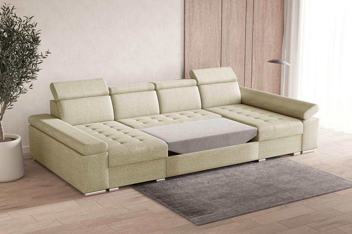 WOHNLANDSCHAFT TORONTO U Creme Webstoff  - Silberfarben/Creme, Design, Textil (168/330/168cm) - MID.YOU