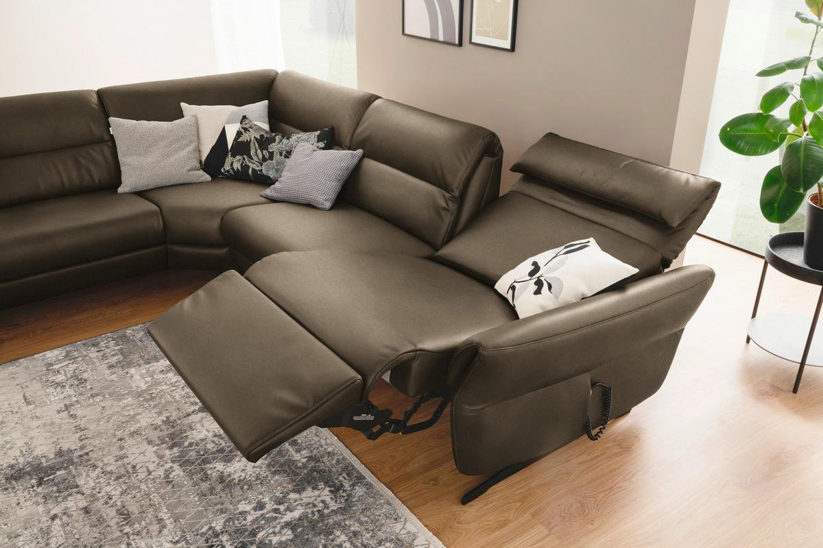 ECKSOFA Hellbraun Echtleder  - Hellbraun/Schwarz, Design, Leder/Metall (258/286cm) - Schöner Wohnen