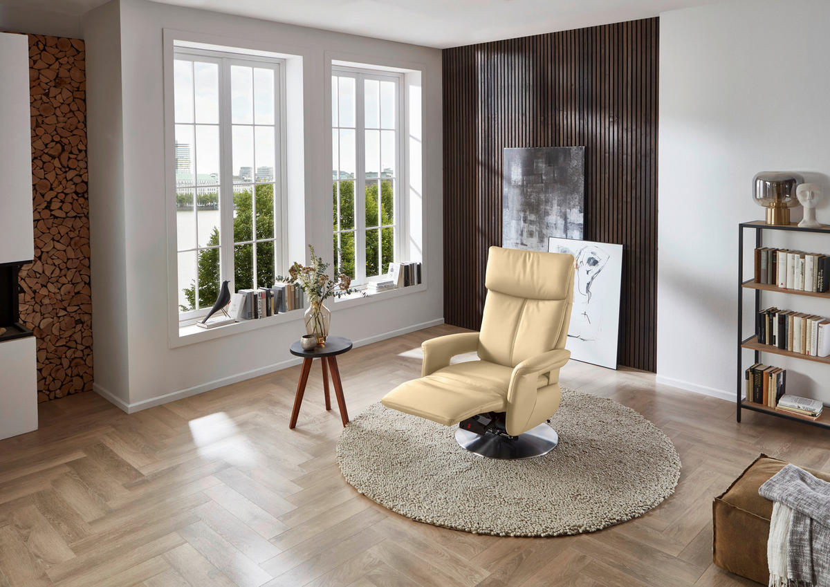 RELAXSESSEL in Leder Beige  - Edelstahlfarben/Beige, Design, Leder/Metall (78/112/85cm) - Cantus