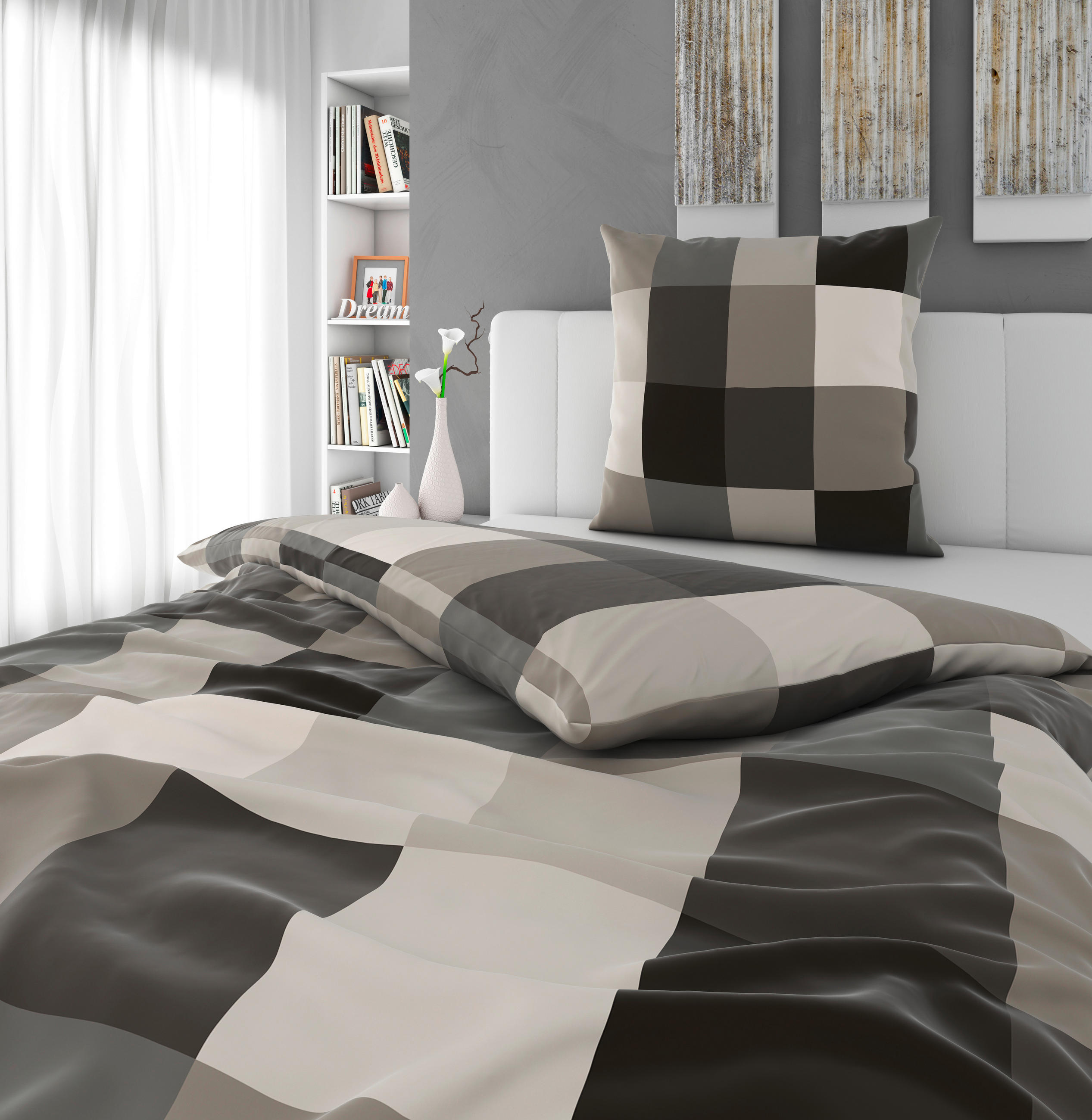 BETTWÄSCHE Beaufiat check Satin 135/200 cm  - Grau, Textil (135/200cm) - Novel