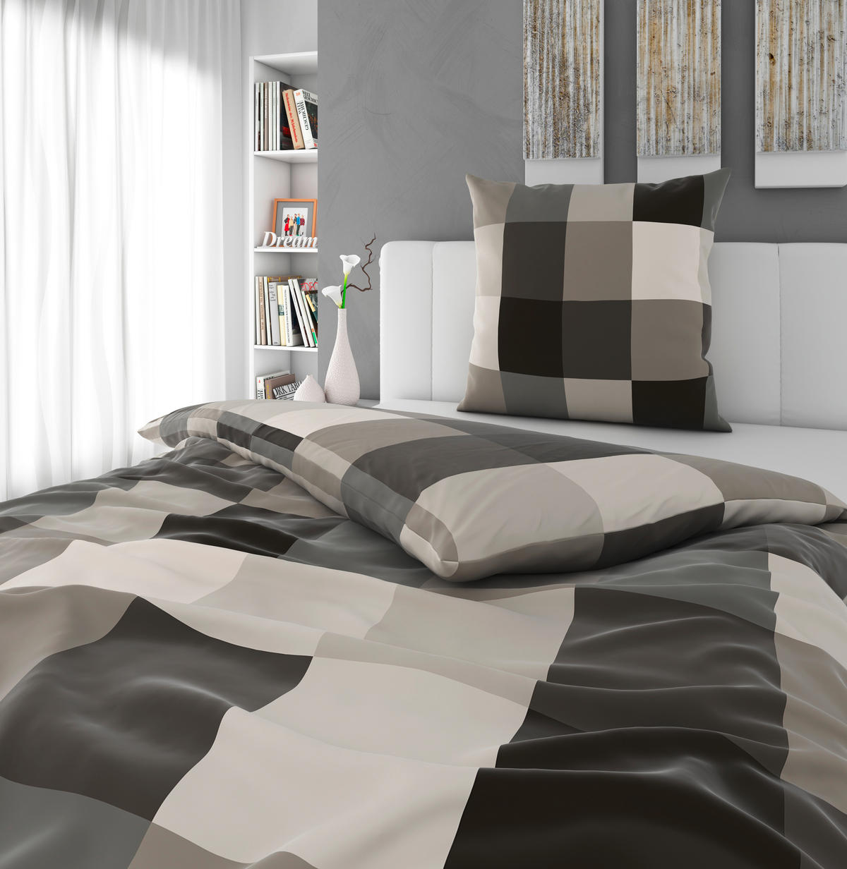 BETTWÄSCHE Beaufiat check Satin 135/200 cm  - Grau, Textil (135/200cm) - Novel