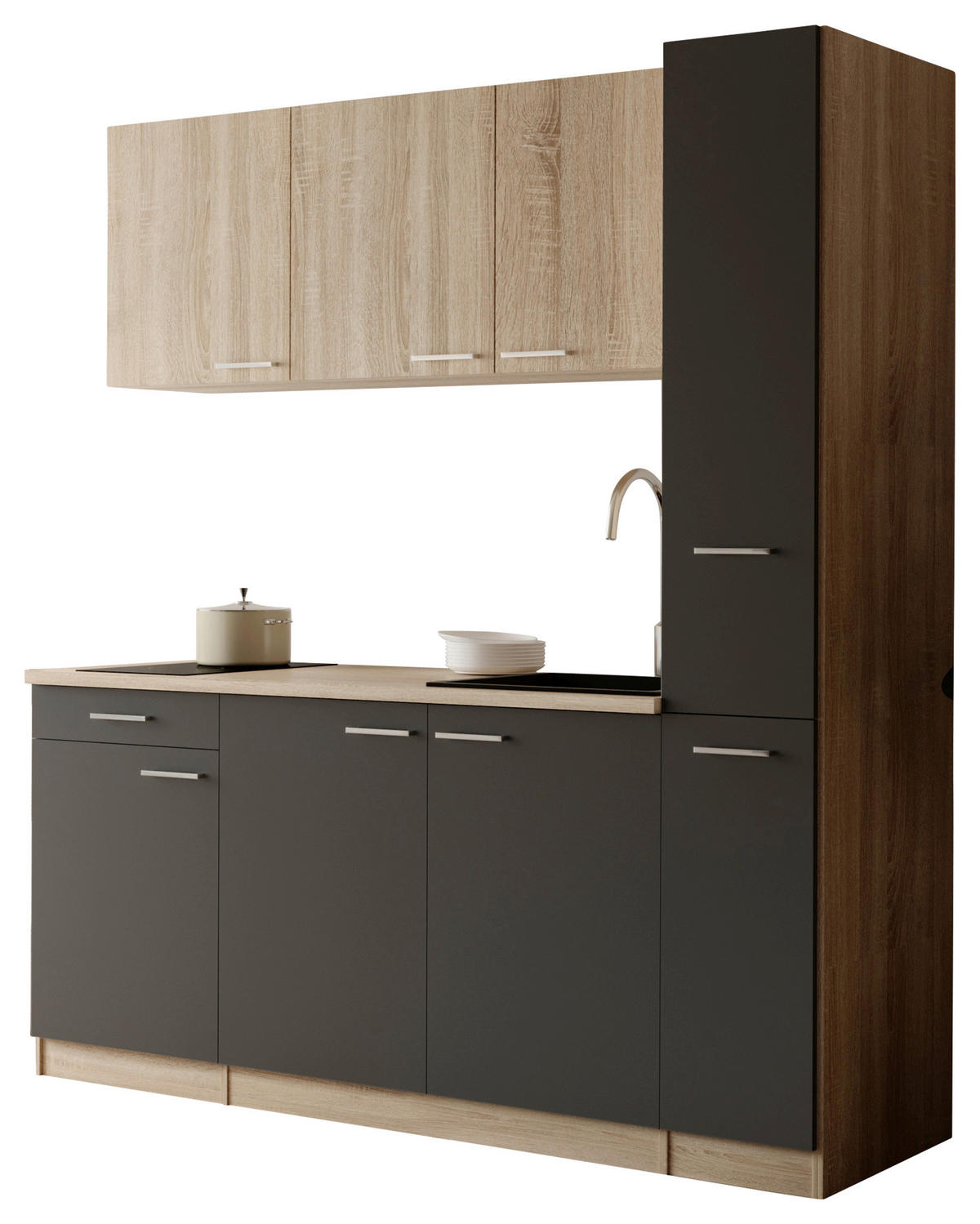 KUHINJSKI BLOK - siva/barve hrasta, Design, umetna masa/leseni material (180cm) - Respekta