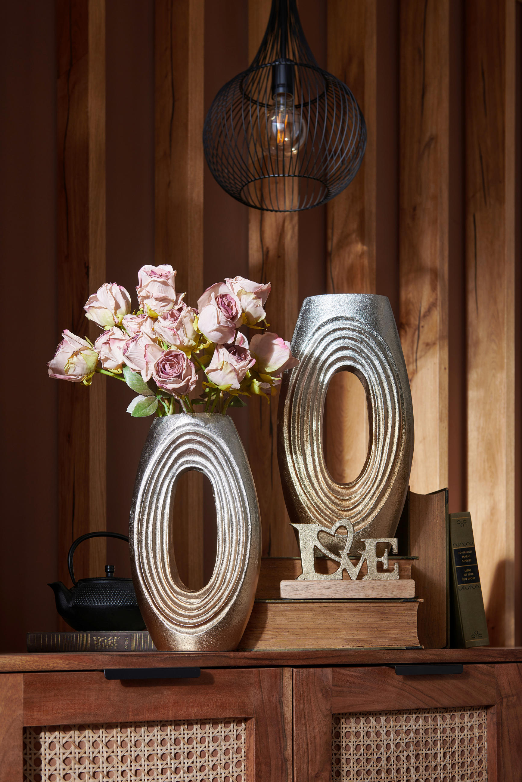VÁZA 38 cm  - arany/nikkel, Design, fém (21/38/8,5cm) - Ambia Home