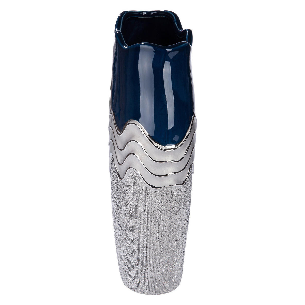 DEKOVASE  - Blau/Silberfarben, Basics, Keramik (22,5/39/11cm)