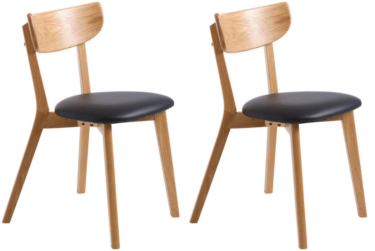 STOLSET 2 styck läderimitation  - svart/ekfärgad, Modern, trä/textil (48/81/50cm) - Livetastic