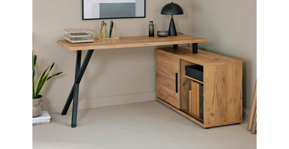 ECKSCHREIBTISCH 150/110/74 cm in Eichefarben - Eichefarben/Schwarz, MODERN, Holzwerkstoff/Metall (150/110/74cm) - Novel