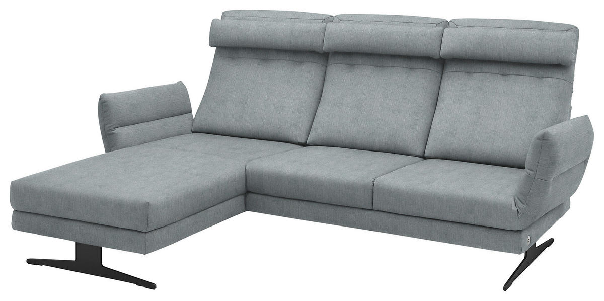 ECKSOFA in Flachgewebe Hellblau  - Schwarz/Hellblau, Design, Textil/Metall (176-217/279-327cm) - Dieter Knoll