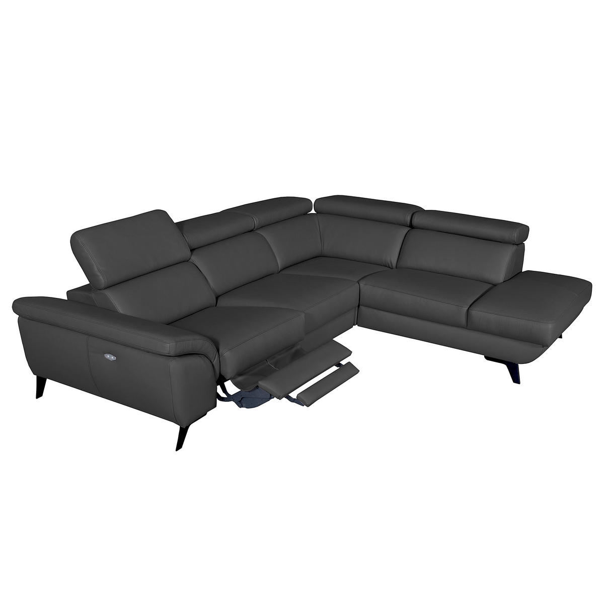 ECKSOFA DALLAS in Echtleder Schwarz  283/228 cm  - Schwarz, Design, Leder/Metall (283/228cm) - Livetastic