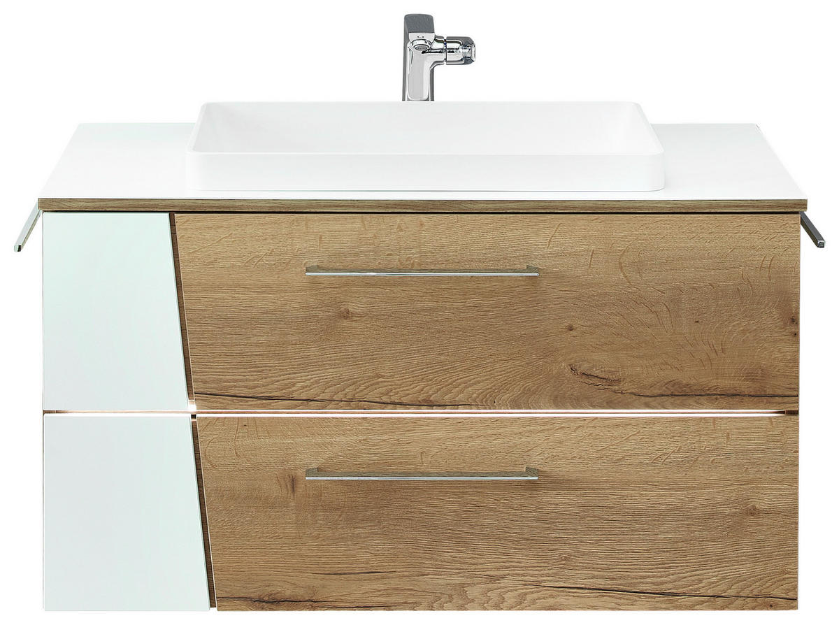 WASCHTISCHKOMBI 92 cm  - Chromfarben/Eichefarben, KONVENTIONELL, Holzwerkstoff/Kunststoff (92cm) - Sadena