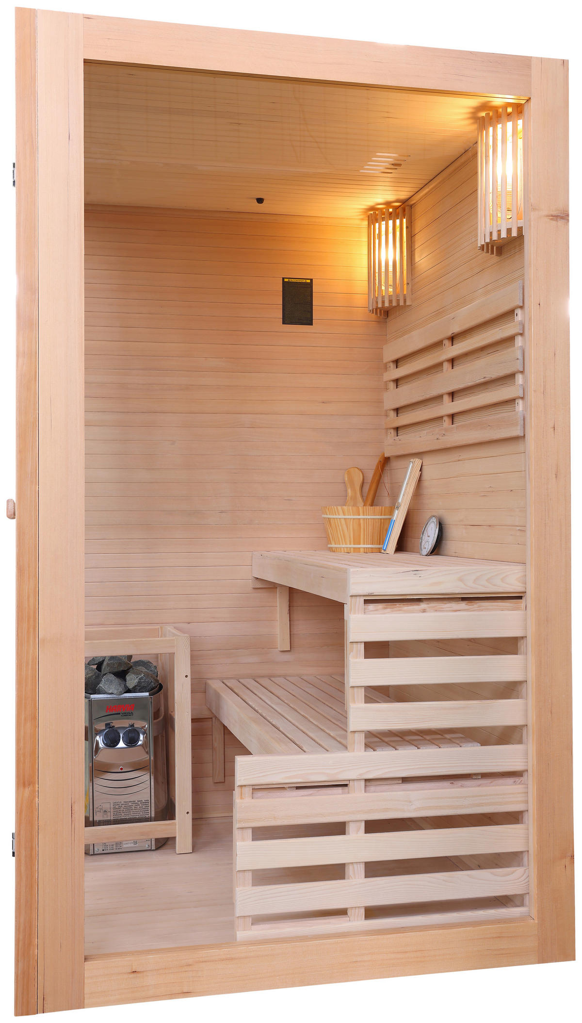 SAUNA für 2 Personen  - Naturfarben, Basics, Glas/Holz (130/120/200cm) - Sanotechnik