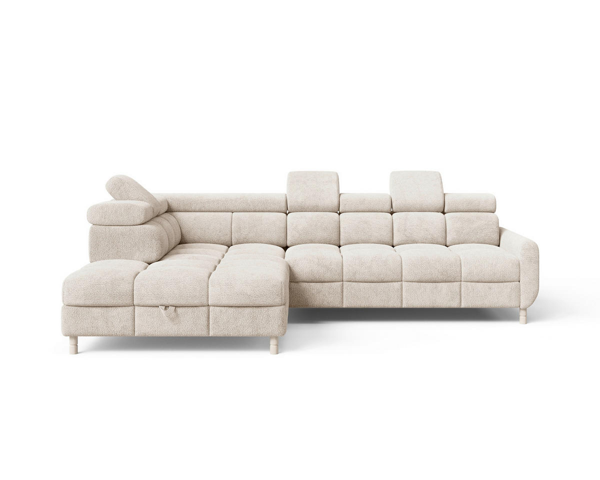 ECKSOFA BUN in Bouclé Beige  - Elfenbein/Beige, Design, Holz/Textil (209/276cm) - MID.YOU