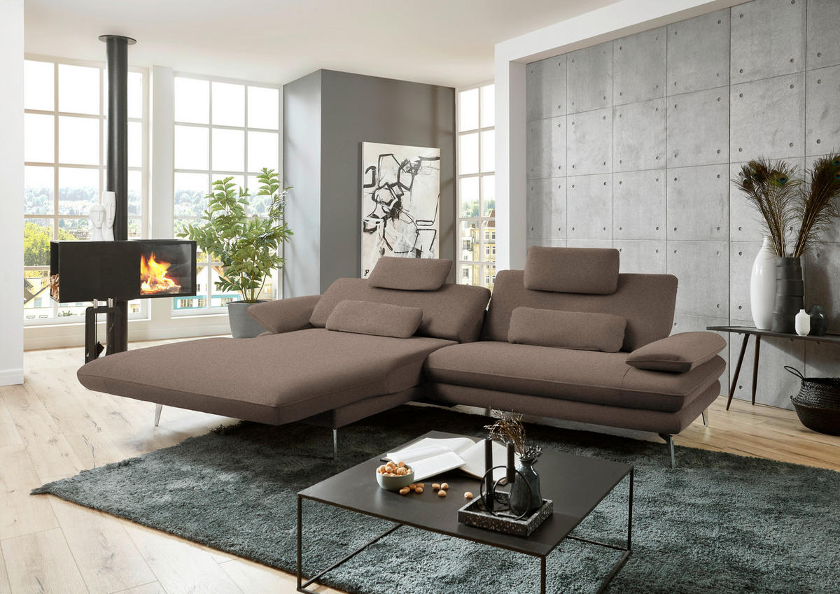 ECKSOFA in Webstoff Braun  - Schwarz/Braun, Design, Textil/Metall (184/284cm) - Dieter Knoll