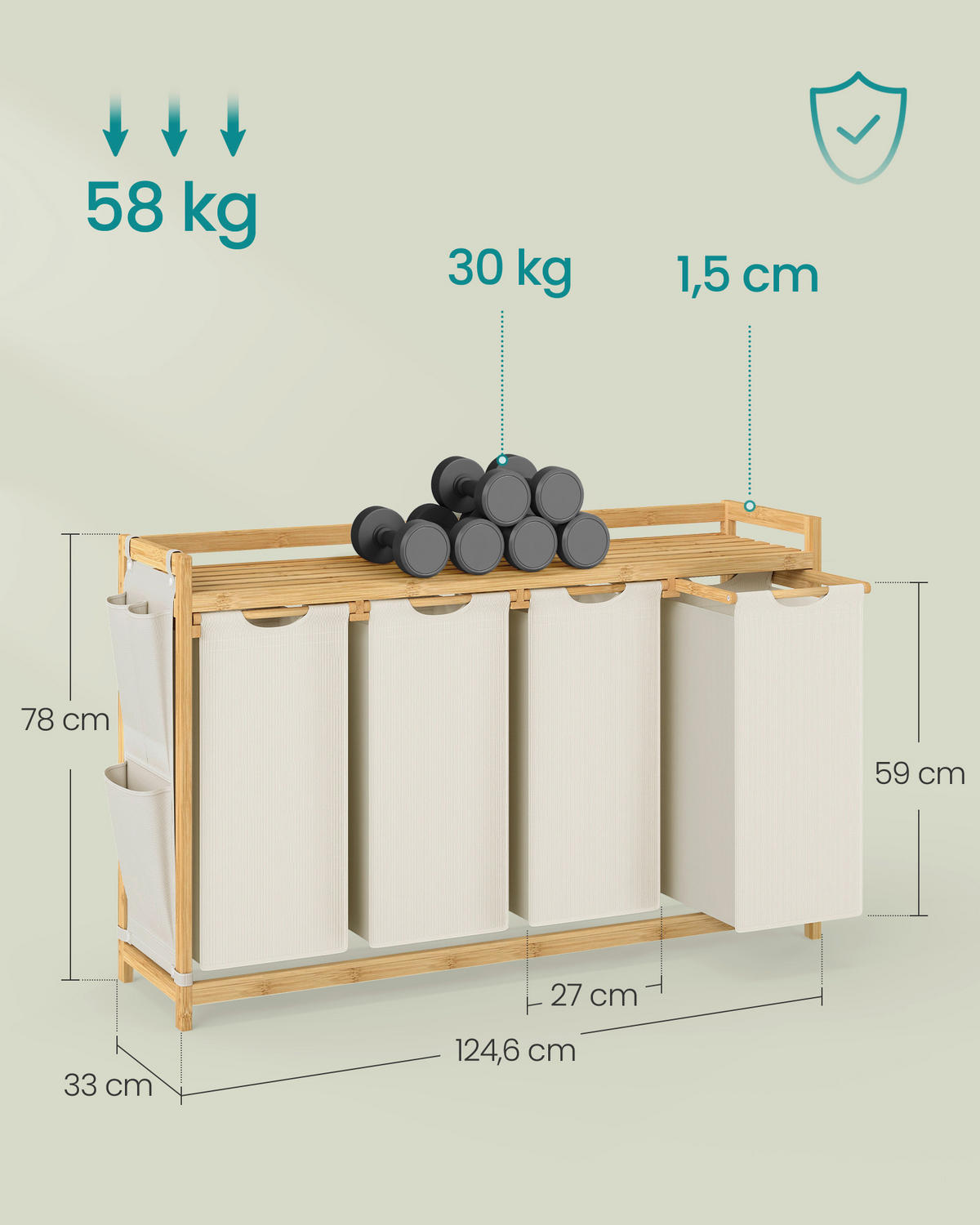 WÄSCHEKORB - Weiß, Basics, Holz/Kunststoff (124,6/78/33cm)