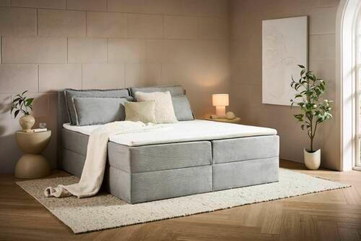 Pat Boxspring, 180/200 cm, gri deschis - gri deschis/negru, Basics, plastic/textil (180/200cm)