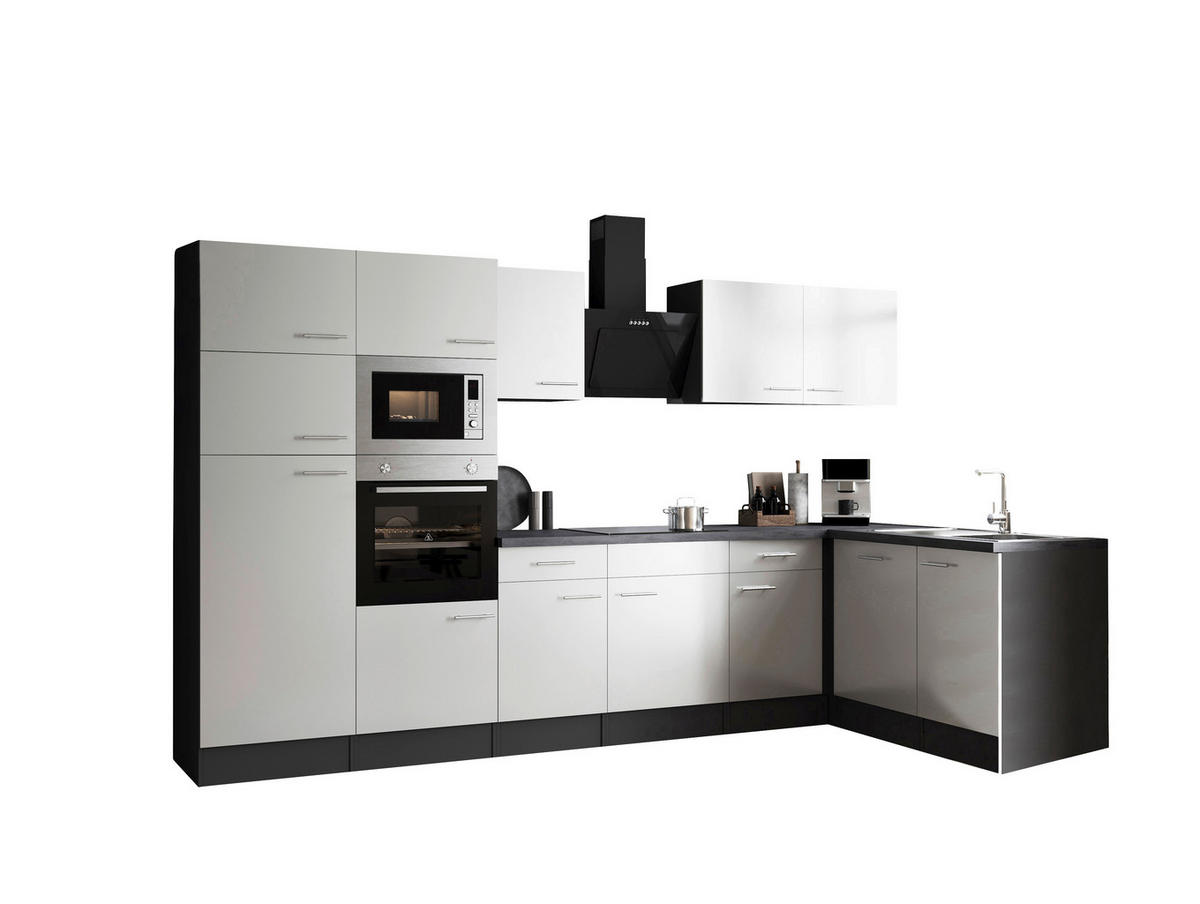 ECKKÜCHE 340/172 cm  in Grau, Weiß  - Silberfarben/Weiß, Design, Holzwerkstoff/Metall (340/172cm) - Respekta