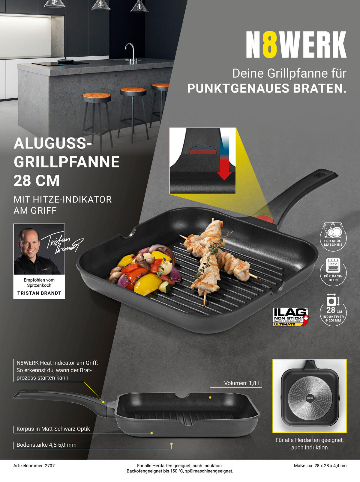 GRILLPFANNE N8WERK  - Schwarz, Basics, Kunststoff/Metall (28/28/4,4cm)