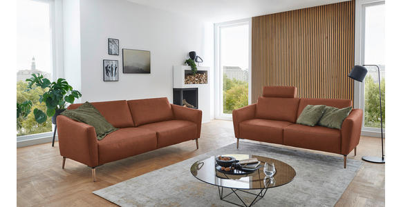 2-SITZER-SOFA  in Echtleder Cognac   - Eichefarben/Cognac, Natur, Leder/Holz (182/86/87cm) - Valnatura