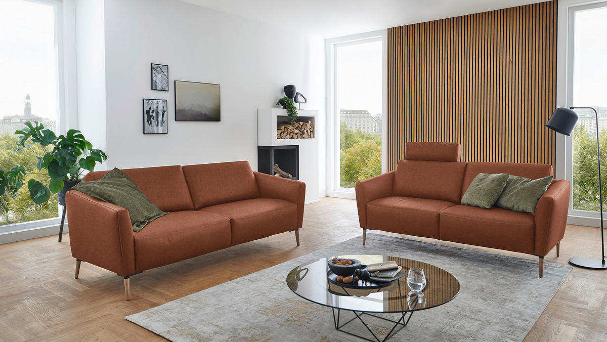 2-SITZER-SOFA  in Echtleder Cognac   - Eichefarben/Cognac, Natur, Leder/Holz (207/86/87cm) - Valnatura
