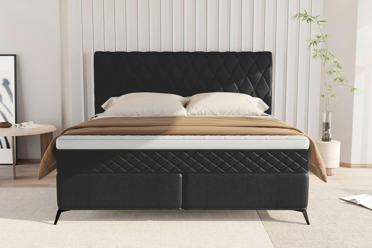 BOXSPRINGBETT 180/200 cm  in Schwarz  - Schwarz, Design, Textil/Metall (180/200cm) - Boxxx