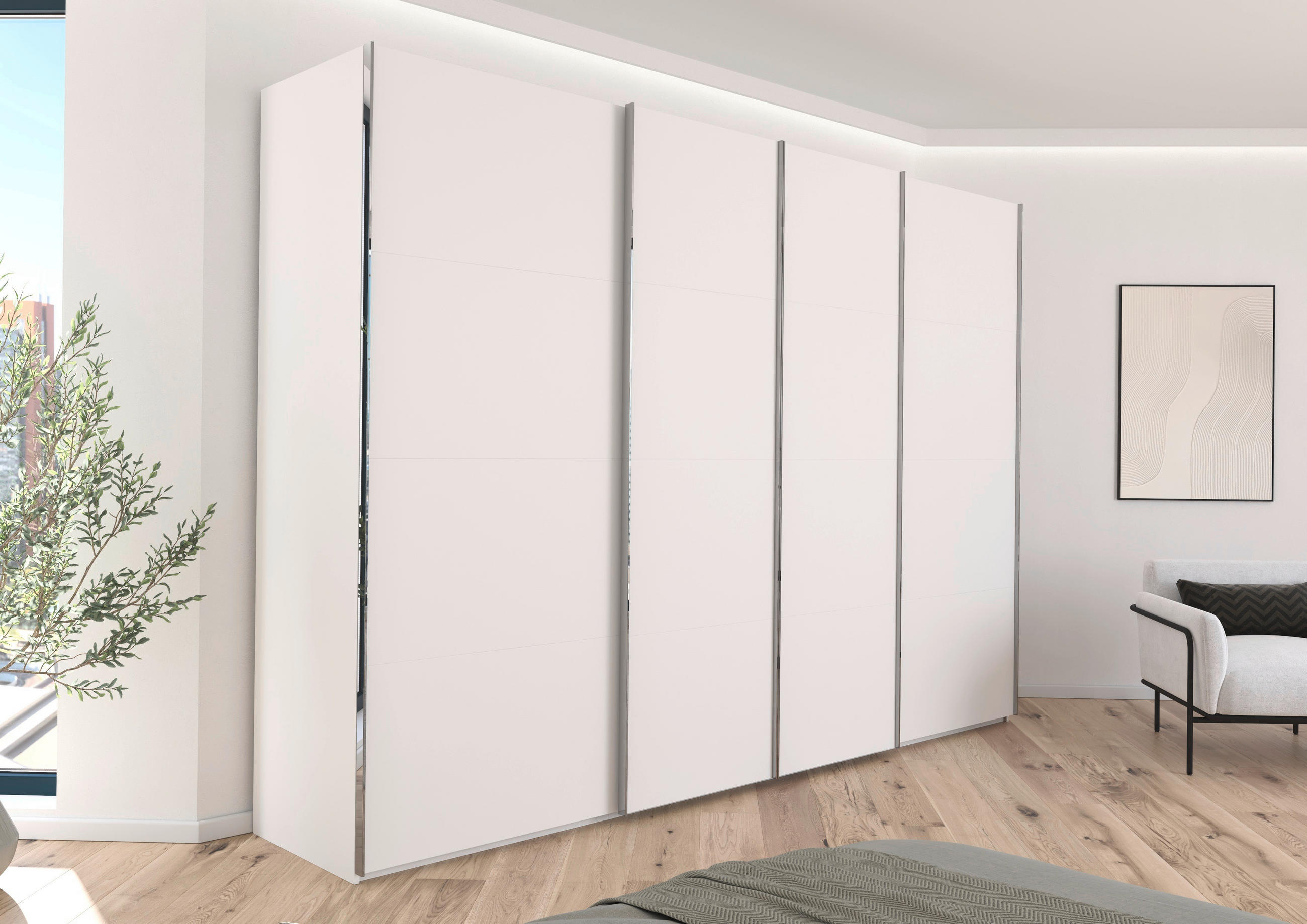 SCHWEBETÜRENSCHRANK 316/235/68 cm 4-türig Weiß  - Chromfarben/Weiß, Design, Holzwerkstoff/Metall (316/235/68cm) - Novel