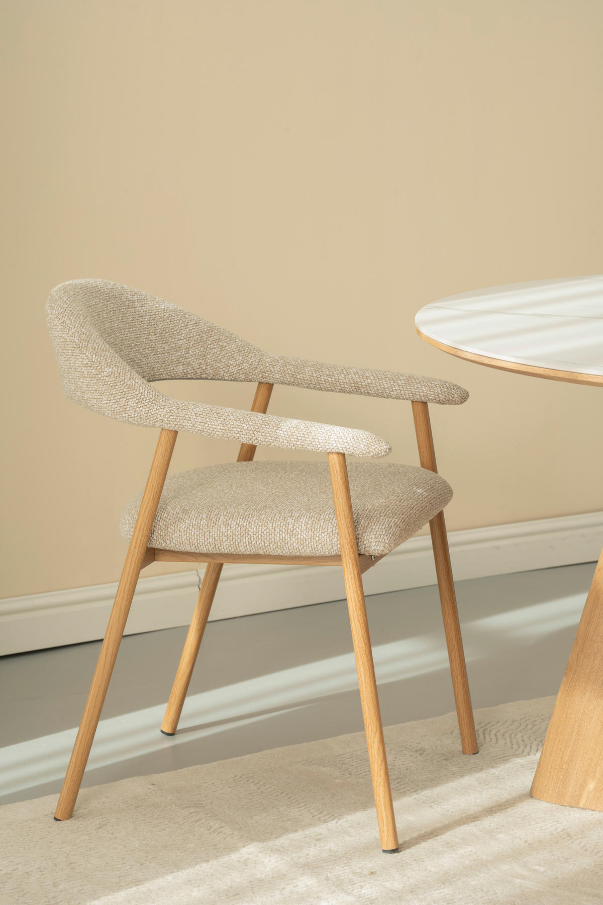 ARMLEHNSTUHL   Bouclé  - Taupe/Walnussfarben, Basics, Holz/Textil (59/75/62cm) - Livetastic