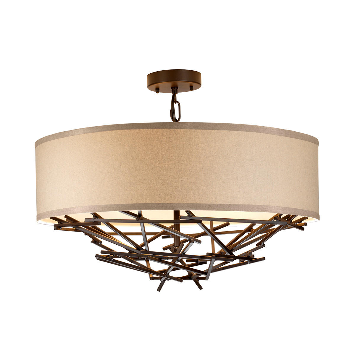 HÄNGLAMPA Elstead Taiko 55/42.4 cm  - bronsfärgad, Natur, metall/textil (55/42.4cm) - Elstead Lighting